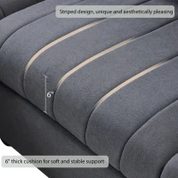 89" x 79" Modern Sectional Sofa with Vertical Stripes and 2 Pillows, 5-Seat Couch with Convertible Ottoman, for Living Room, Dark Gray(m-8)