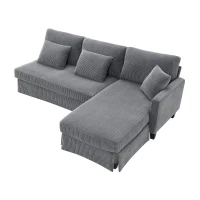 87" x 61" Modern L-Shaped Corduroy Sofa with Reversible Chaise, 4-Seat, Couch with Pillows for Living Room, 87″ L x 61″ W x 33″ H, Gray(m-13)