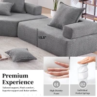Loveseat Frame for Oversized Modular U Shaped Sectional Sofa, Spacious Foam-Filled Sofa Bed for Living Room, 48" L x 36" W x 24.5" H, Gray(m-7)