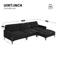 103.5" Modern L-Shaped 4-Seat Velvet Fabric Sectional Sofa Set with Convertible Ottoman, Freely Combinable for Living Room, Black(m-3)
