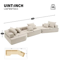 Oversized Modular Sectional Sofa with 3-Piece Free Combination, Convertible Sleeper Couch for Living Room, 156" L x 47.5" W x 24.5" H, Beige(m-3)