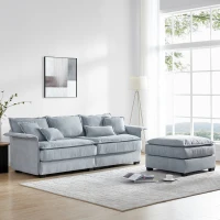 Oversized Luxury Sectional Sofa with Bentwood Armrests, Double Cushions, Ottoman, 4-Seat, L Shape Couch for Living Room, Blue(m-1)