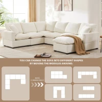 110" x 84" Modern U-Shape 7-Seat Chenille Modular Sofa Set with 2 Pillows, Freely Combinable for Living Room, 110″ L x 84″ W x 37″ H, White(m-9)