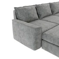 115" Chenille Modular Sectional 6-Seat Sleeper Sofa with Ottoman, U-Shaped Reversible Couch, for Living Room, 115″ L x 58″ W x 32″ H, Gray(m-10)