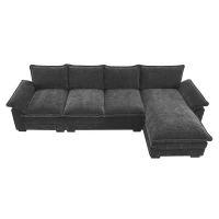 118" x 55" Modern L-Shaped Chenille Cloud Sofa with Double Seat Cushions and Chaise Lounge, 5-Seat Couch for Living Room, Gray(m-2)