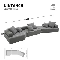 Oversized Modular Sectional Sofa with 3-Piece Free Combination, Convertible Sleeper Couch for Living Room, 156" L x 47.5" W x 24.5" H, Gray(m-3)