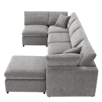 130" x 65" Modern Modular Cloud Sofa Bed with Ottoman, 6-Seat, Convertible U Shaped Sofa for Living Room, Apartment, Gray(m-12)
