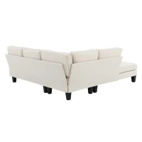 Modern 5-Seat L-Shape Sectional Sofa with Chaise Lounge and 3 Pillows, Terrycloth Upholstery, 90″ L x 88″ W x 35″ H, Beige(m-13)