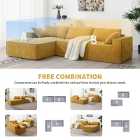 Minimalist Modular Sectional Sofa, Wrinkle-Resistant Chenille, L-Shaped Sleeper, No Assembly Required, 111.5" L x 72" W x 32" H, Yellow(m-7)