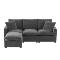 84" x 57" Modern 4-Seat Chenille Modular Sofa Set with 2 Pillows, Freely Combinable, for Living Room, 84″ L x 57″ W x 37″ H, Black+Gray(m-2)