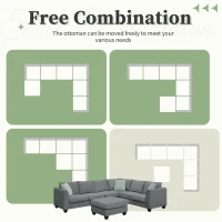112" x 87" 7-Seater Modular Sofa with Ottoman and 3 Pillows, L-Shaped Fabric Couch Set, Modern Living Room Furniture, Gray(m-8)