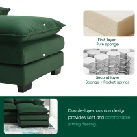 Modern U-Shaped 6-Seat Sectional Sofa with Chaise Lounge, Upholstered Sleeper Couch with Waist Pillows, 110″ L x 55″ W x 33″ H, Green(m-8)