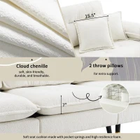 106" L-Shaped Convertible Tufted Sectional Sofa with 4-Seat, Adjustable Legs, Movable Ottoman for Living Room, 106″ L x 66.5″ W x 34″ H, White(m-4)