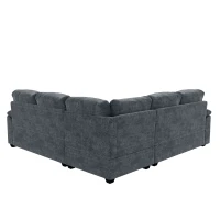 84" x 84" Modern Velvet Sectional Sofa Set with Ottoman and Armrest Pillow, 6-Seat Furniture for Living Room, 84″ L x 84″ W x 35″ H, Gray(m-13)