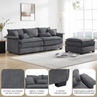Oversized Luxury Sectional Sofa with Bentwood Armrests, Double Cushions, Ottoman, 4-Seat, L Shape Couch for Living Room, Dark Grey(m-4)