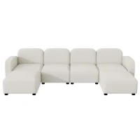 116" x 58" Velvet Modular Sectional 6-Seat Sleeper Sofa with Ottoman, U-Shaped Convertible Indoor Furniture for Living Room, Beige(m-2)