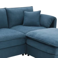 134" Chenille Modular Sectional 6 Seat Sleeper Sofa Bed with Ottomans, Double Cushions, for Living Room, 134″ L x 66″ W x 35″ H, Blue(m-11)