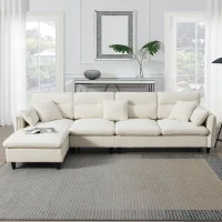 110" x 62" Modern L-Shaped Convertible Sectional Sofa with Free Pillows, 5-Seat Furniture for Living Room, 110″ L x 62″ W x 34″ H, Beige(m-1)