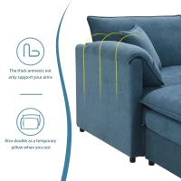 134" Chenille Modular Sectional 6 Seat Sleeper Sofa Bed with Ottomans, Double Cushions, for Living Room, 134″ L x 66″ W x 35″ H, Blue(m-8)