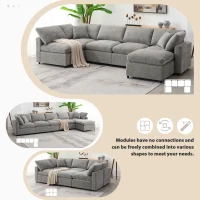 130" x 65" Modern Modular Cloud Sofa Bed with Ottoman, 6-Seat, Convertible U Shaped Sofa for Living Room, Apartment, Gray(m-7)