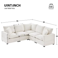 84" x 84" Modern L Shape Modular Sofa with 2 Pillows, 5 Seat Chenille Sectional Couch Set, for Living Room, 84″ L x 84″ W x 37″ H, White(m-3)