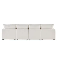 110" Modern 4-Seat Chenille Modular Sofa Set with 2 Pillows, Freely Combinable, for Living Room, 110″ L x 29″ W x 37″ H, White(m-13)