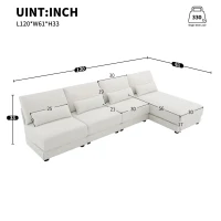 Oversized Deep Seat Sectional Sofa with Reversible Chaise, Loop Yarn Fabric, 5-Seat Couch for Living Room, 120″ L x 61″ W x 33″ H, Cream(m-3)