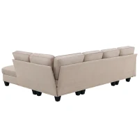 104.5" x 79" Modern L-Shaped 7-Seat Sectional Sofa with Chaise Lounge and Convertible Ottoman, Linen Fabric Couch for Living Room, Khaki(m-13)