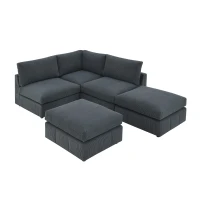 93" Modern Sectional Sofa with Convertible Ottomans and Vertical Stripes, 5-Seat L-Shape Armless Couch Set for Living Room, Dark Gray(m-12)