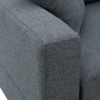 90" Modern L-Shape 5-Seat Sectional Sofa Set with Convertible Ottoman and 2 Pillows, Linen Fabric Couch, 90″ L x 60″ W x 32″ H, Dark Grey(m-8)