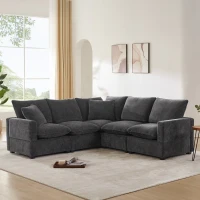 84" x 84" Modern L Shape Modular Sofa with 2 Pillows, 5 Seat Chenille Sectional Couch Set, for Living Room, 84″ L x 84″ W x 37″ H, Black+Gray(m-1)