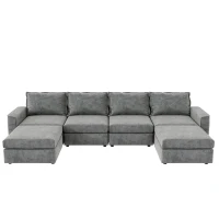 115" Chenille Modular Sectional 6-Seat Sleeper Sofa with Ottoman, U-Shaped Reversible Couch, for Living Room, 115″ L x 58″ W x 32″ H, Gray(m-2)