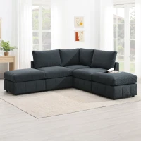 93" Modern Sectional Sofa with Convertible Ottomans and Vertical Stripes, 5-Seat L-Shape Armless Couch Set for Living Room, Dark Gray(m-9)