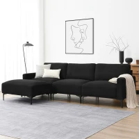 103.5" Modern L-Shaped 4-Seat Velvet Fabric Sectional Sofa Set with Convertible Ottoman, Freely Combinable for Living Room, Black(m-1)