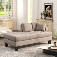 64" Deep Tufted Upholstered Chaise Lounge with Toss Pillow, Textured Fabric, for Living Room or Bedroom, 64″ L x 31.5″ W x 33″ H, Warm Grey(m-10)
