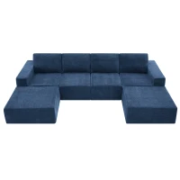 110" x 72" Luxury Chenille Upholstered Floor Couch Set with Foam-Filled, U Shaped Sofa for Living Room, Free Combination, Navy(m-2)