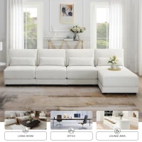 Oversized Deep Seat Sectional Sofa with Reversible Chaise, Loop Yarn Fabric, 5-Seat Couch for Living Room, 120″ L x 61″ W x 33″ H, Cream(m-4)
