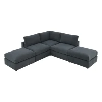 93" Modern Sectional Sofa with Convertible Ottomans and Vertical Stripes, 5-Seat L-Shape Armless Couch Set for Living Room, Dark Gray(m-2)
