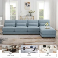 Oversized Deep Seat Sectional Sofa with Reversible Chaise, Loop Yarn Fabric, 5-Seat Couch for Living Room, 120″ L x 61″ W x 33″ H, Blue(m-4)