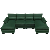 Modern U-Shaped 6-Seat Sectional Sofa with Chaise Lounge, Upholstered Sleeper Couch with Waist Pillows, 110″ L x 55″ W x 33″ H, Green(m-2)