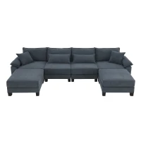 Wide Seat Corduroy Modular Sectional Sofa Bed, Couch Set with Armrest Pillow, 6 Seat Free Combination Sofa, 73" L x 65" W x 34" H, Gray(m-2)