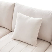 89" x 79" Modern Sectional Sofa with Vertical Stripes and 2 Pillows, 5-Seat Couch with Convertible Ottoman, for Living Room, Beige(m-10)