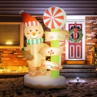 Outsunny 6' Christmas Inflatable Gingerbread Man and Signpost w/ LED Lights, Blow-Up Outdoor Display for Party(m-10)