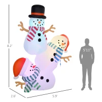 Outsunny 8.2' Inflatable Three Stacked Snowmen w/ LED Lights, Blow-Up Outdoor Christmas Display for Party(m-3)