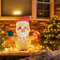 Outsunny 3.4' Inflatable Hanging Gingerbread Man Holding Gift Box & Candy Cane w/ LED Lights, Blow-Up Outdoor Display for Party(m-10)