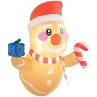 Outsunny 3.4' Inflatable Hanging Gingerbread Man Holding Gift Box & Candy Cane w/ LED Lights, Blow-Up Outdoor Display for Party(m-1)