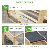 PawHut 69" Wooden Chicken Coop, Poultry Cage Hen House with Connecting Ramp, Removable Tray, Ventilated Window and Nesting Box, Natural(m-7)