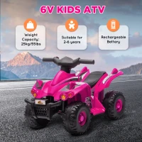 Qaba 6V Kids ATV Quad w/ Music, Forward, for 2-6 Years, Pink(m-7)