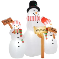 Outsunny 6.1' Inflatable Three Snowmen with Sign Each, Blow-Up Outdoor Christmas Display w/ LED Lights for Party(m-1)