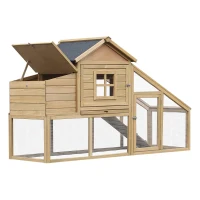 PawHut 69" Wooden Chicken Coop, Poultry Cage Hen House with Connecting Ramp, Removable Tray, Ventilated Window and Nesting Box, Natural(m-11)